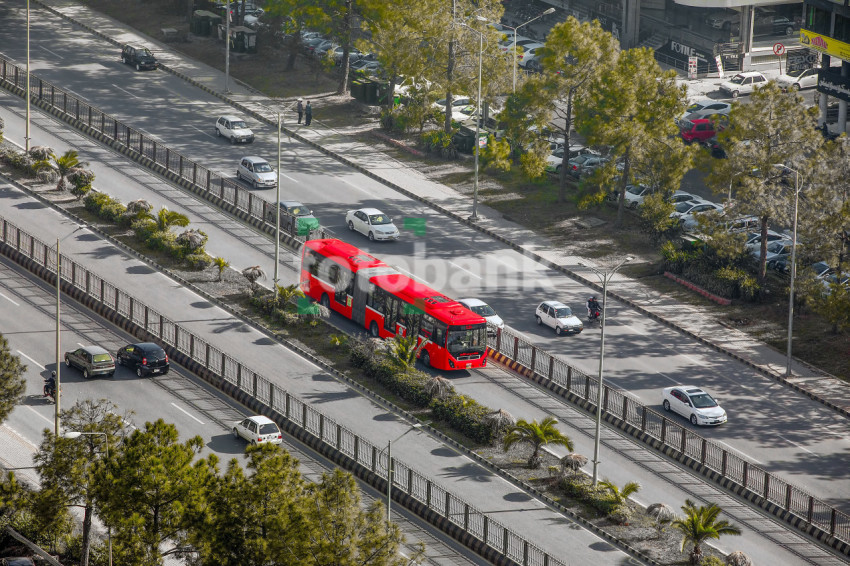 Aerial View from Drone of a Bus with interesting Shadows