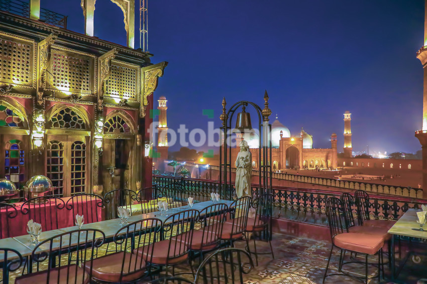 A Beautiful View of Mughal Architect Badshahi Mosque from a Restaurant in Food Street