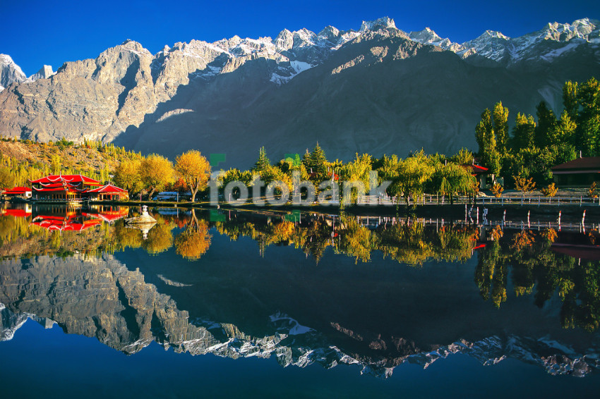 Shangrila Lake Sakardu Mountains Beautiful Reflection can be seen in clear water