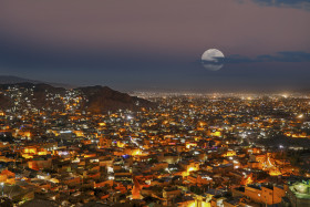 A Beautiful Night with Moon in the clouds of Turkey Istanbul