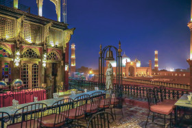 A Beautiful View of Mughal Architect Badshahi Mosque from a Restaurant in Food Street