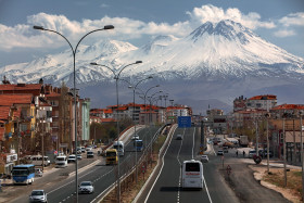 Beautiful Road in the City Aksaray Turkey with Beautiful Mountains